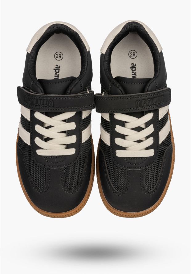 Sneakersy Dziecięce Trampki Buty Na Rzepy Skórzana Wkładka Czarne APAWWA