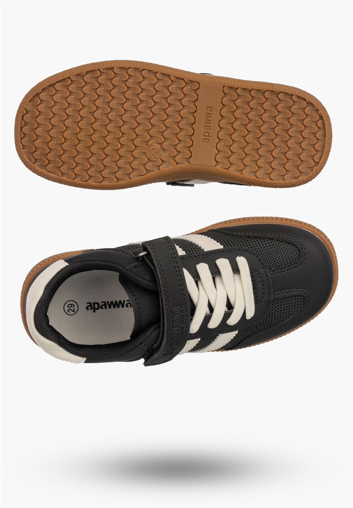 Sneakersy Dziecięce Trampki Buty Na Rzepy Skórzana Wkładka Czarne APAWWA
