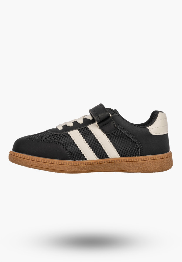 Sneakersy Dziecięce Trampki Buty Na Rzepy Skórzana Wkładka Czarne APAWWA