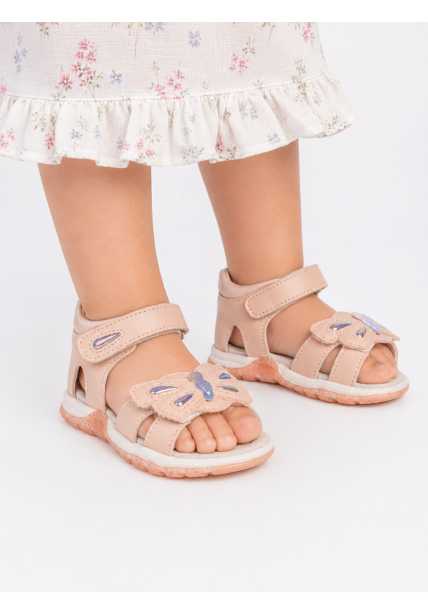 Sandały Dziewczęce Skórzana Wkładka Buty Na Rzepy Różowe Apawwa T1225P