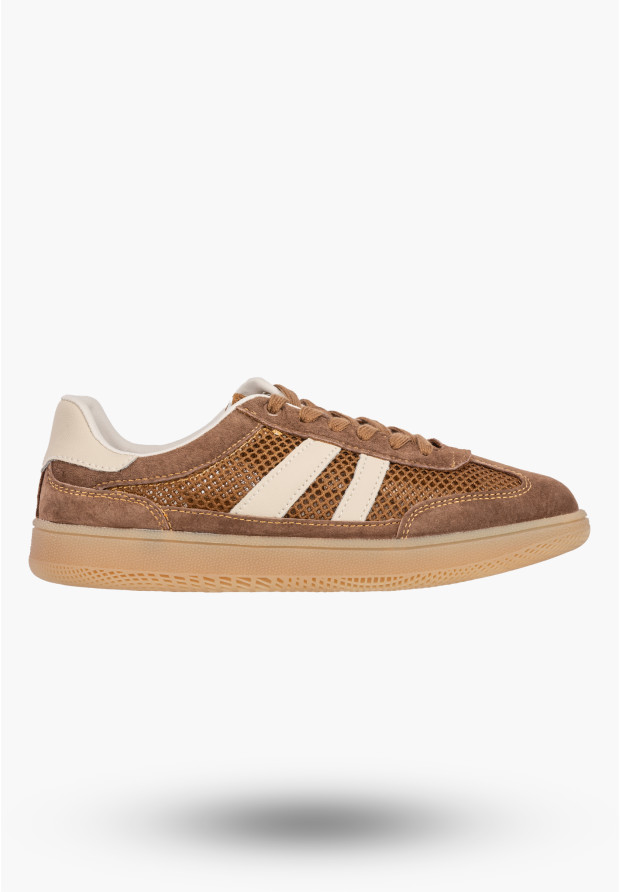 Sneakersy Damskie Buty Skórzane Sportowe Siateczka Półbuty Casual Brązowe Goodin