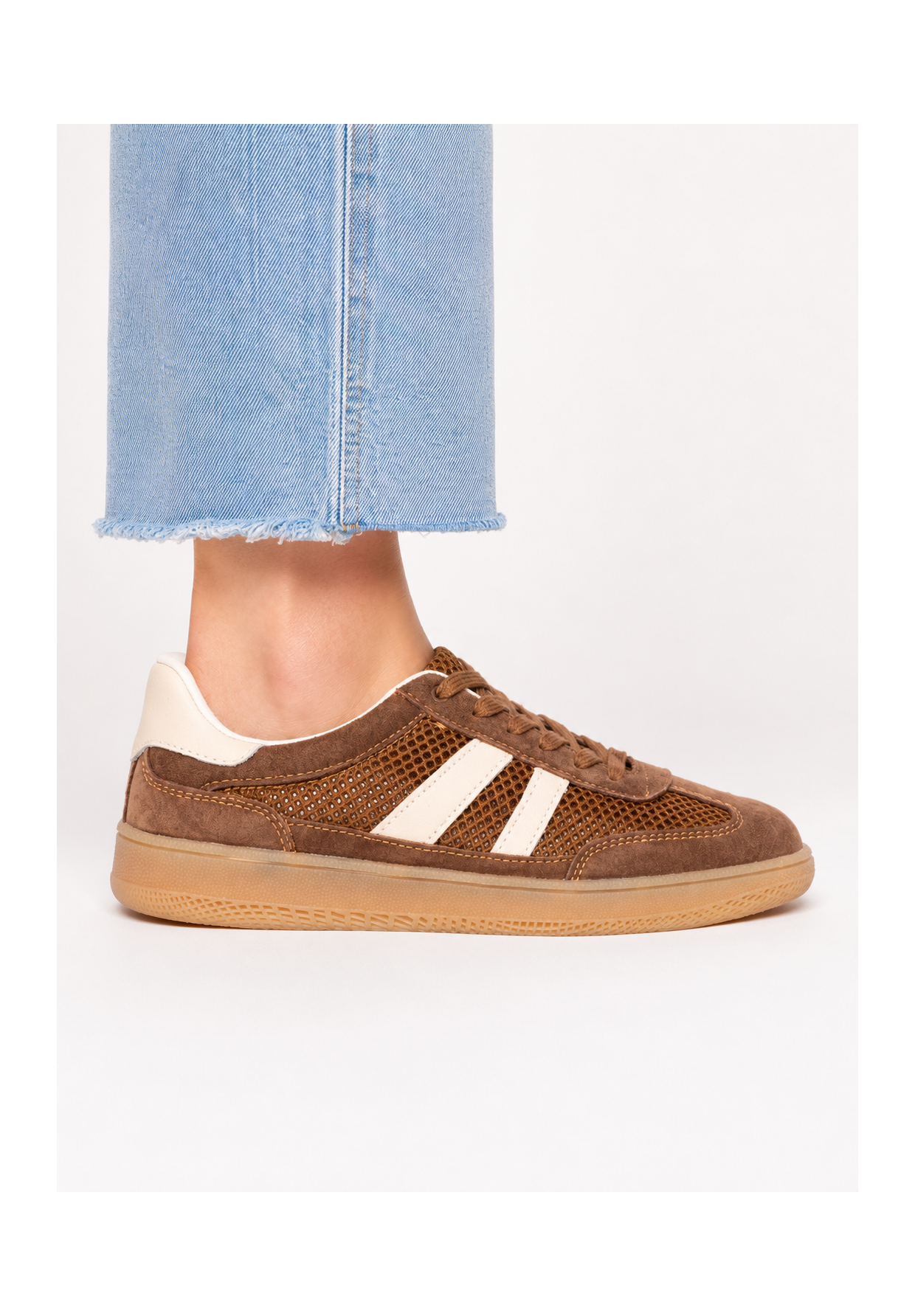Sneakersy Damskie Buty Skórzane Sportowe Siateczka Półbuty Casual Brązowe Goodin
