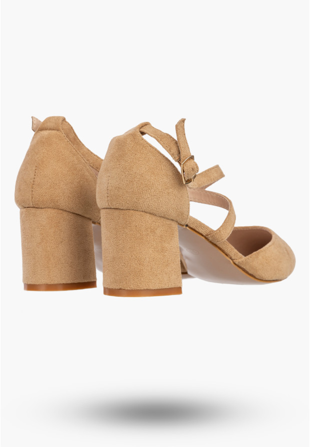 Czółenka Damskie Buty Na Słupku Skórzana Wkładka Eleganckie Beżowe