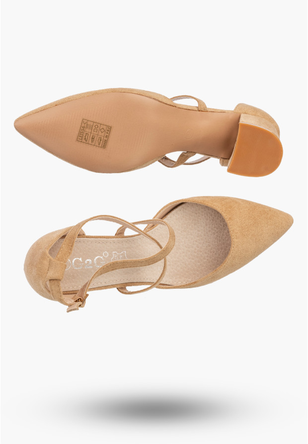 Czółenka Damskie Buty Na Słupku Skórzana Wkładka Eleganckie Beżowe