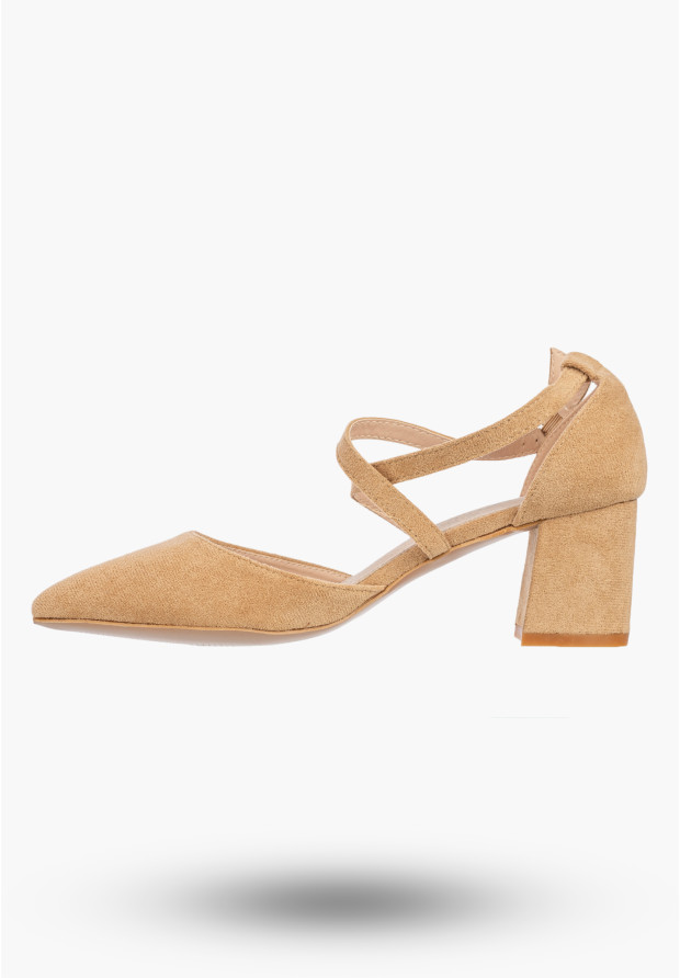 Czółenka Damskie Buty Na Słupku Skórzana Wkładka Eleganckie Beżowe