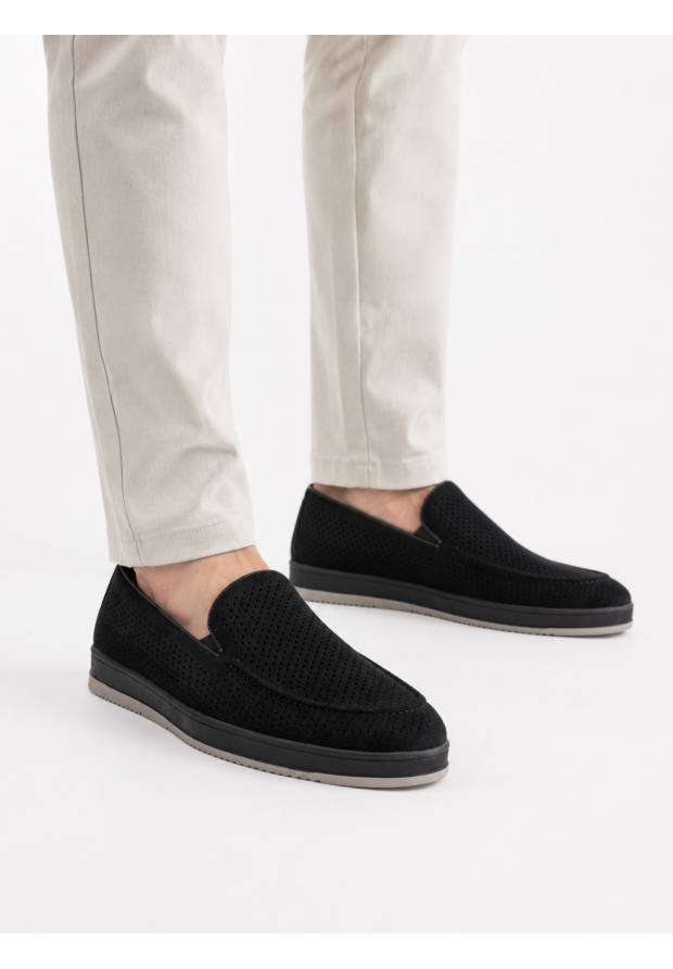 Mokasyny Męskie Casual Wsuwane Półbuty Skórzana Wkładka Eleganckie Czarne