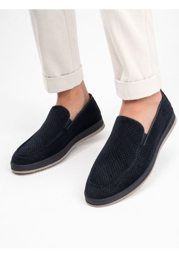 Mokasyny Męskie Casual Wsuwane Półbuty Skórzana Wkładka Eleganckie Granatowe