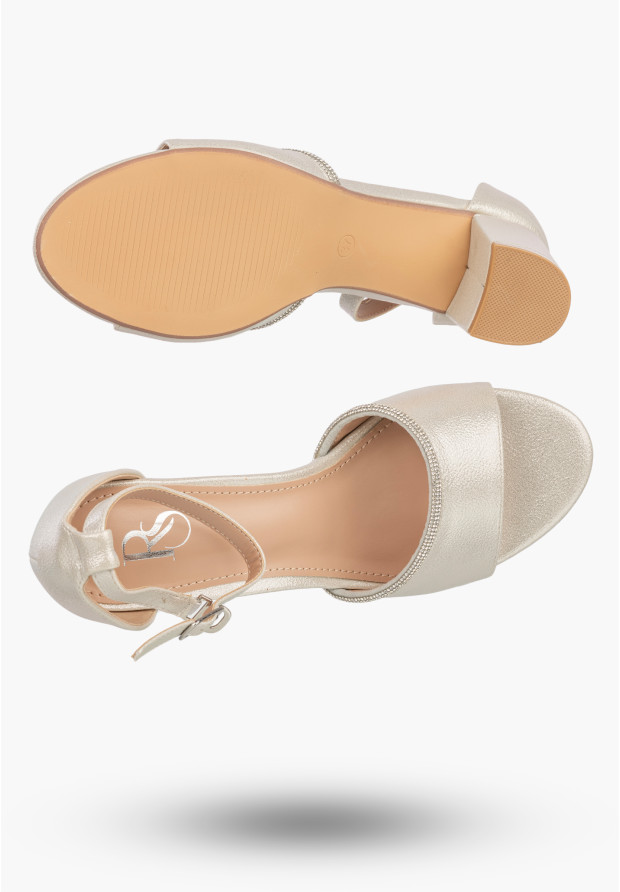 Sandały Damskie Ekoskóra Buty Eleganckie Na Słupku Z Cyrkoniami Srebrne