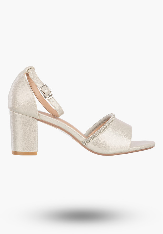 Sandały Damskie Ekoskóra Buty Eleganckie Na Słupku Z Cyrkoniami Srebrne