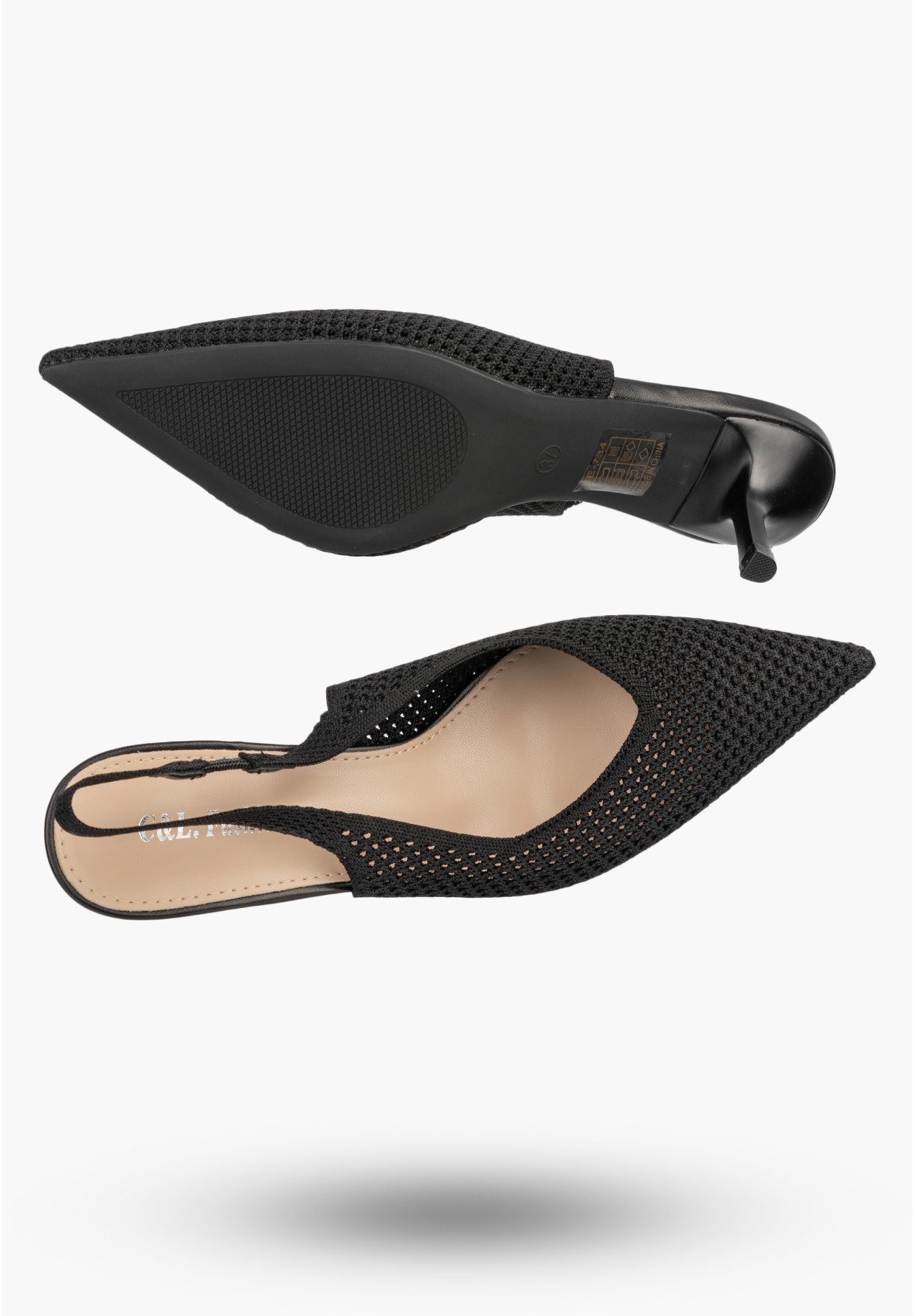 Szpilki Damskie Slingback Ażurowe Czółenka Eleganckie Na Szpilce Czarne