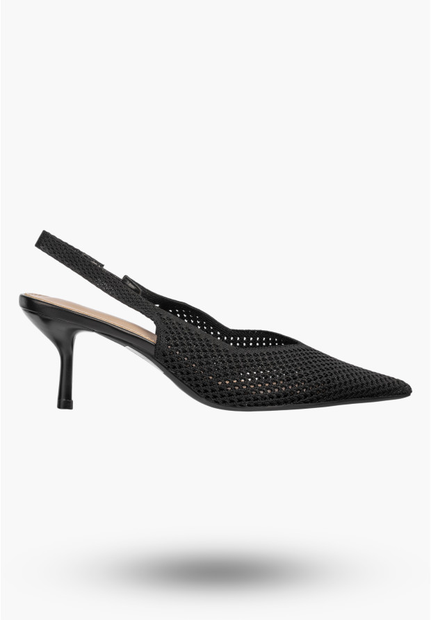 Szpilki Damskie Slingback Ażurowe Czółenka Eleganckie Na Szpilce Czarne
