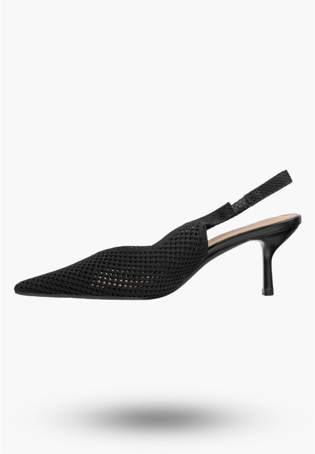 Szpilki Damskie Slingback Ażurowe Czółenka Eleganckie Na Szpilce Czarne