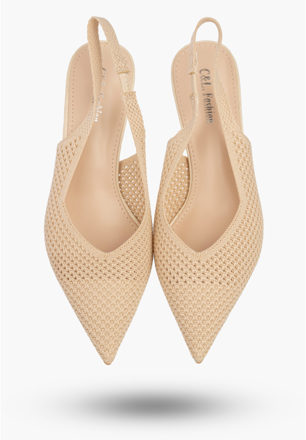 Szpilki Damskie Slingback Ażurowe Czółenka Eleganckie Na Szpilce Beżowe