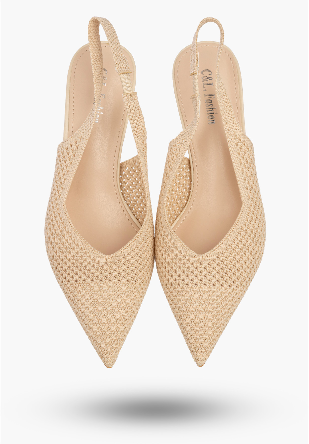 Szpilki Damskie Slingback Ażurowe Czółenka Eleganckie Na Szpilce Beżowe