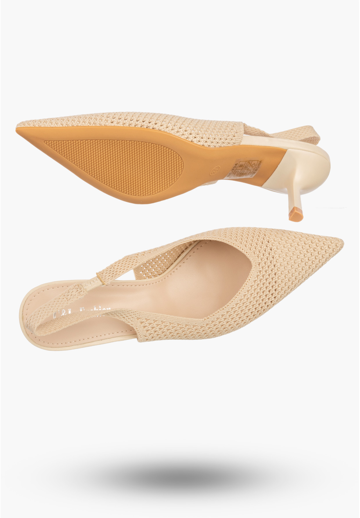 Szpilki Damskie Slingback Ażurowe Czółenka Eleganckie Na Szpilce Beżowe