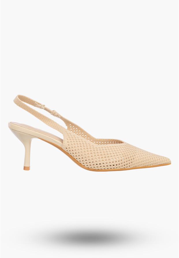 Szpilki Damskie Slingback Ażurowe Czółenka Eleganckie Na Szpilce Beżowe