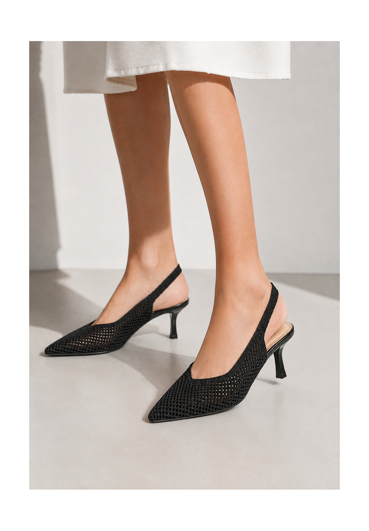 Szpilki Damskie Slingback Ażurowe Czółenka Eleganckie Na Szpilce Czarne