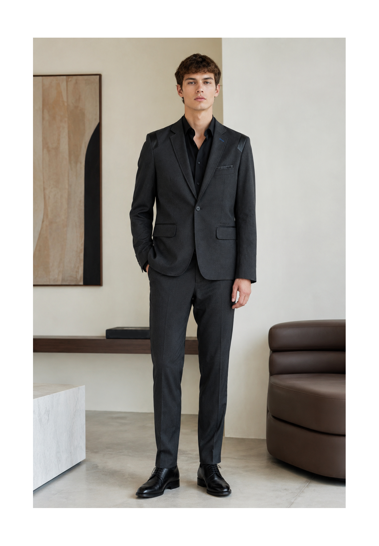 Marynarka Męska Elegancka Wizytowa Slim Fit Casual Grafitowa