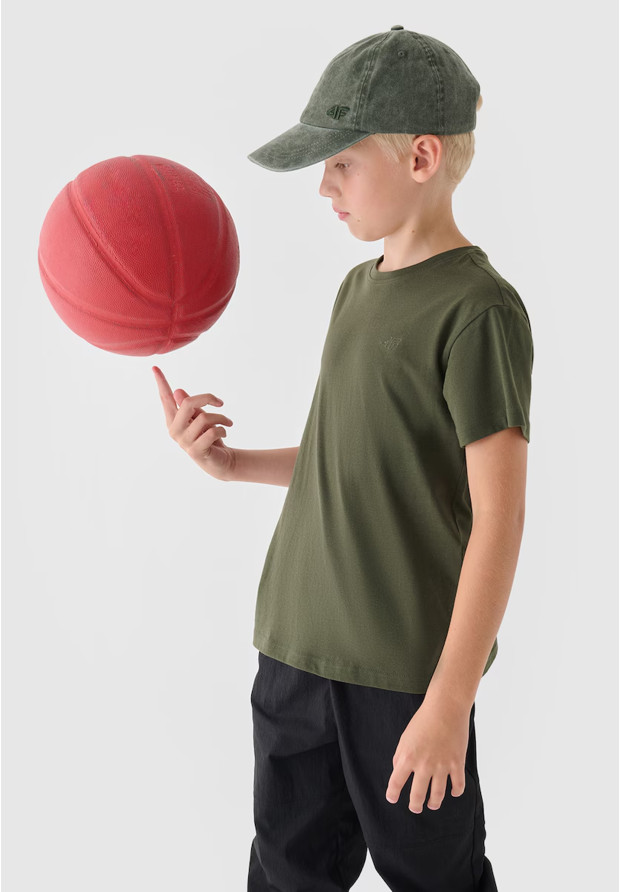 Koszulka Chłopięca 4F T-shirt Z Logo Basic Oversize Bawełna Khaki 4FJRAW24TTSHM2315