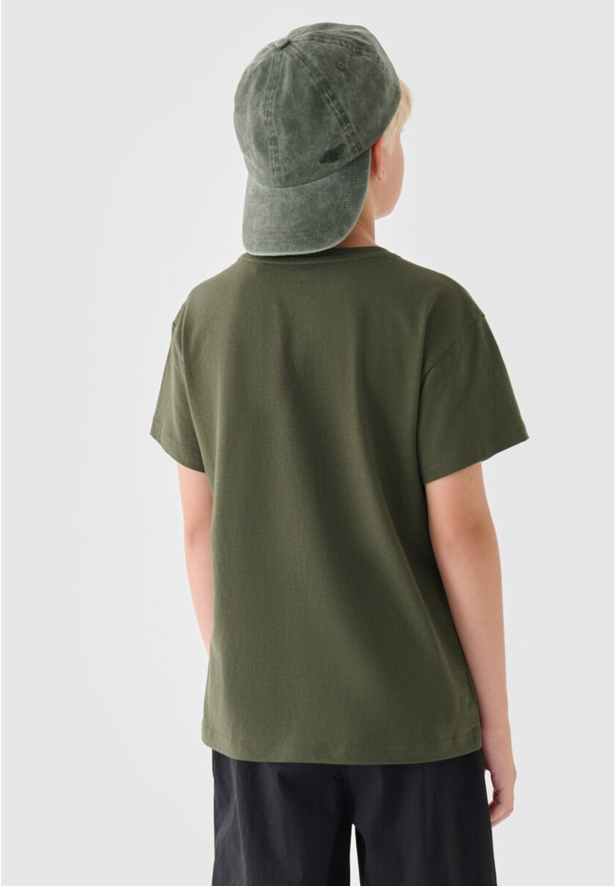 Koszulka Chłopięca 4F T-shirt Z Logo Basic Oversize Bawełna Khaki 4FJRAW24TTSHM2315