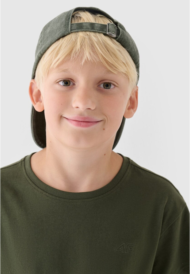 Koszulka Chłopięca 4F T-shirt Z Logo Basic Oversize Bawełna Khaki 4FJRAW24TTSHM2315
