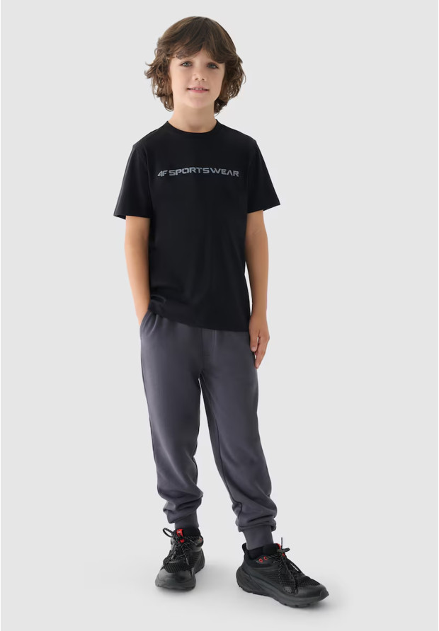 T-shirt Chłopięcy 4F Bawełniany Czarny Koszulka Sportowa Regular 4FJWAW24TTSHM1552