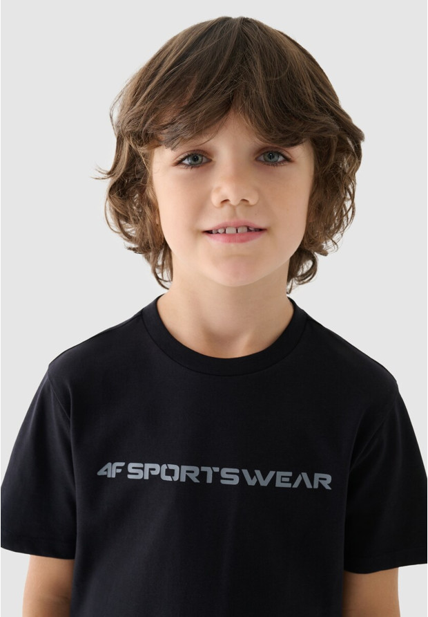 T-shirt Chłopięcy 4F Bawełniany Czarny Koszulka Sportowa Regular 4FJWAW24TTSHM1552