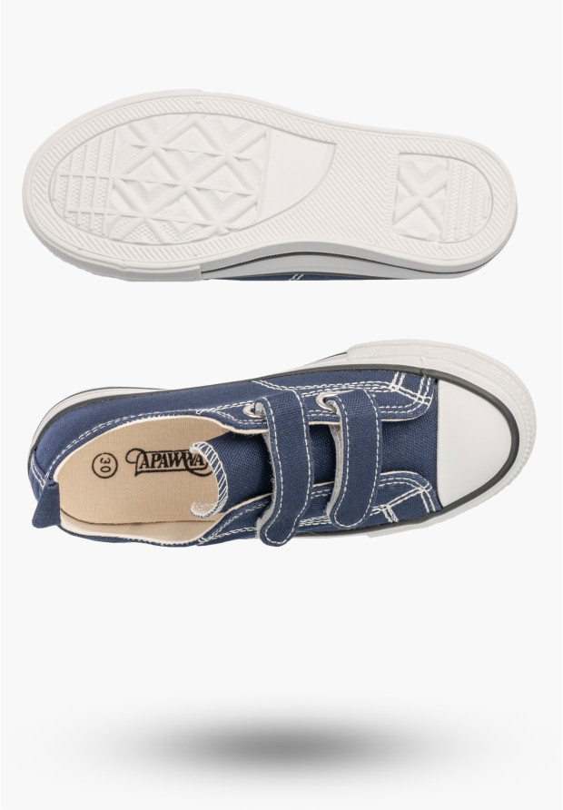 Trampki Dziecięce Buty Na Rzepy Tenisówki Materiałowe Casual Granatowe APAWWA