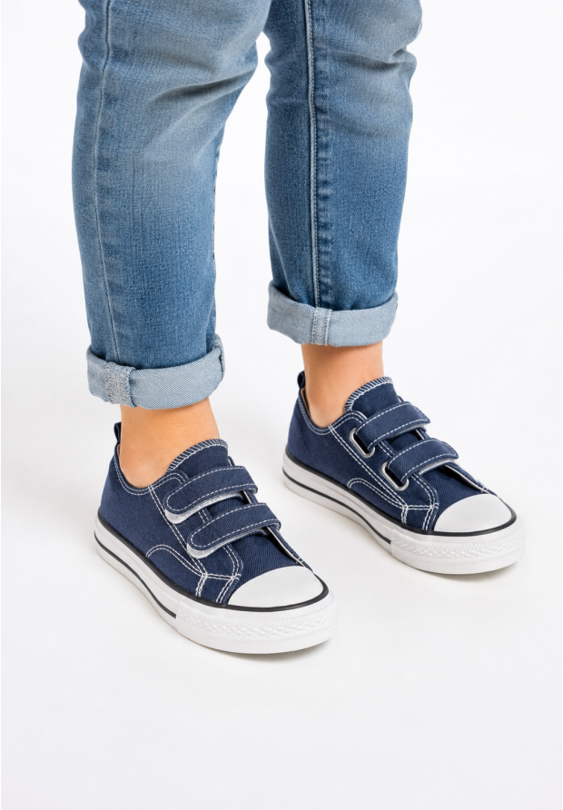 Trampki Dziecięce Buty Na Rzepy Tenisówki Materiałowe Casual Granatowe APAWWA