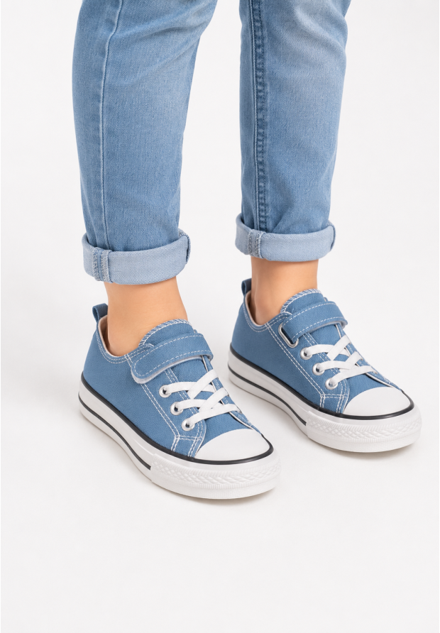 Trampki Dziecięce Buty Na Rzepy Tenisówki Materiałowe Casual Niebieskie APAWWA