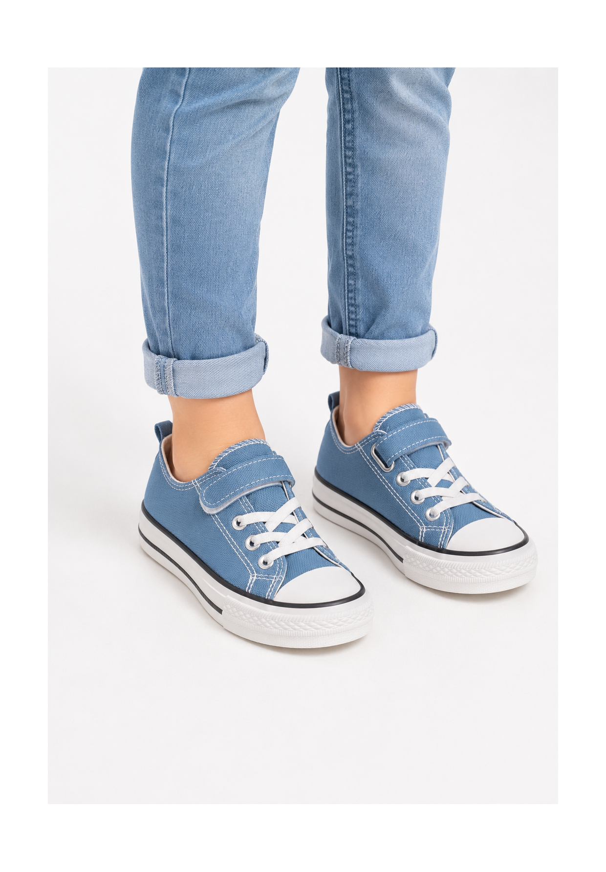 Trampki Dziecięce Buty Na Rzepy Tenisówki Materiałowe Casual Niebieskie APAWWA