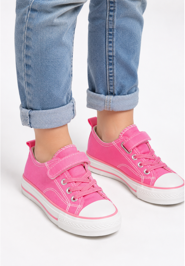 Trampki Dziecięce Buty Na Rzepy Tenisówki Materiałowe Casual Różowe APAWWA