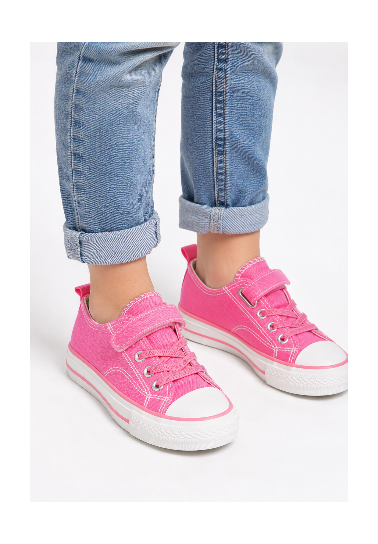 Trampki Dziecięce Buty Na Rzepy Tenisówki Materiałowe Casual Różowe APAWWA