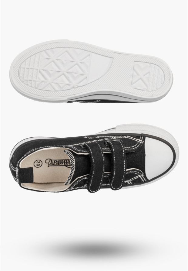 Trampki Dziecięce Buty Na Rzepy Tenisówki Materiałowe Casual Czarne APAWWA