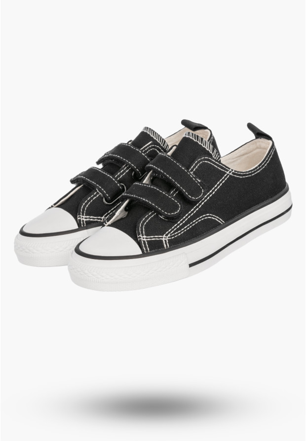 Trampki Dziecięce Buty Na Rzepy Tenisówki Materiałowe Casual Czarne APAWWA
