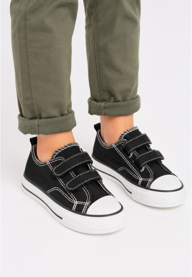 Trampki Dziecięce Buty Na Rzepy Tenisówki Materiałowe Casual Czarne APAWWA