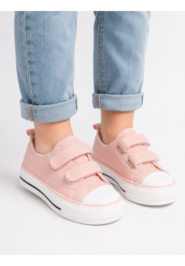 Trampki Dziecięce Buty Na Rzepy Tenisówki Materiałowe Casual Różowe APAWWA