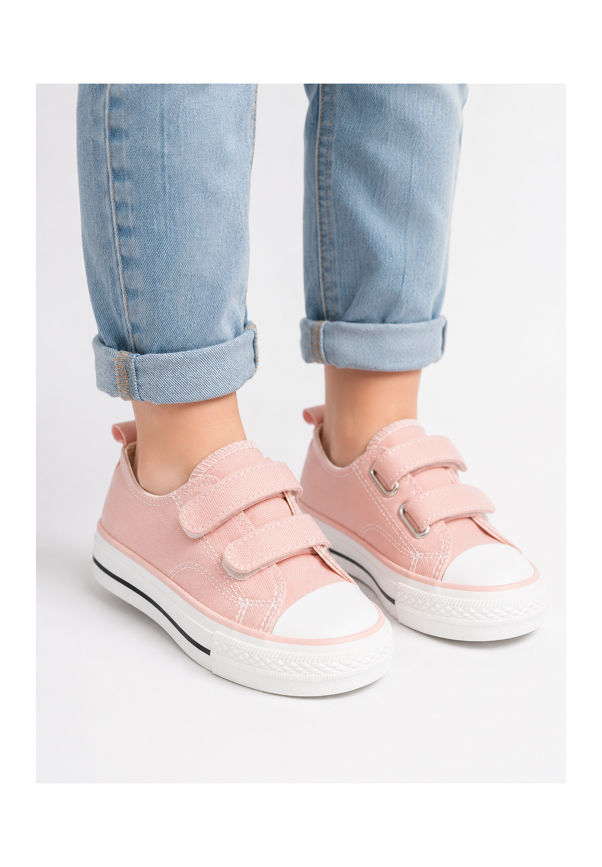 Trampki Dziecięce Buty Na Rzepy Tenisówki Materiałowe Casual Różowe APAWWA