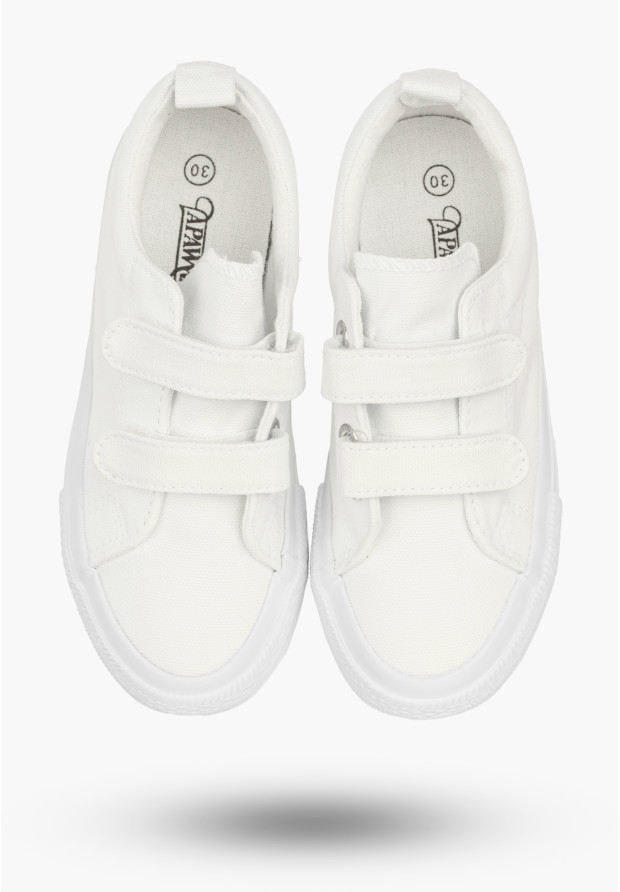 Trampki Dziecięce Buty Na Rzepy Tenisówki Materiałowe Casual Białe APAWWA