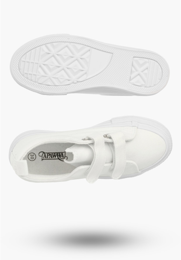 Trampki Dziecięce Buty Na Rzepy Tenisówki Materiałowe Casual Białe APAWWA