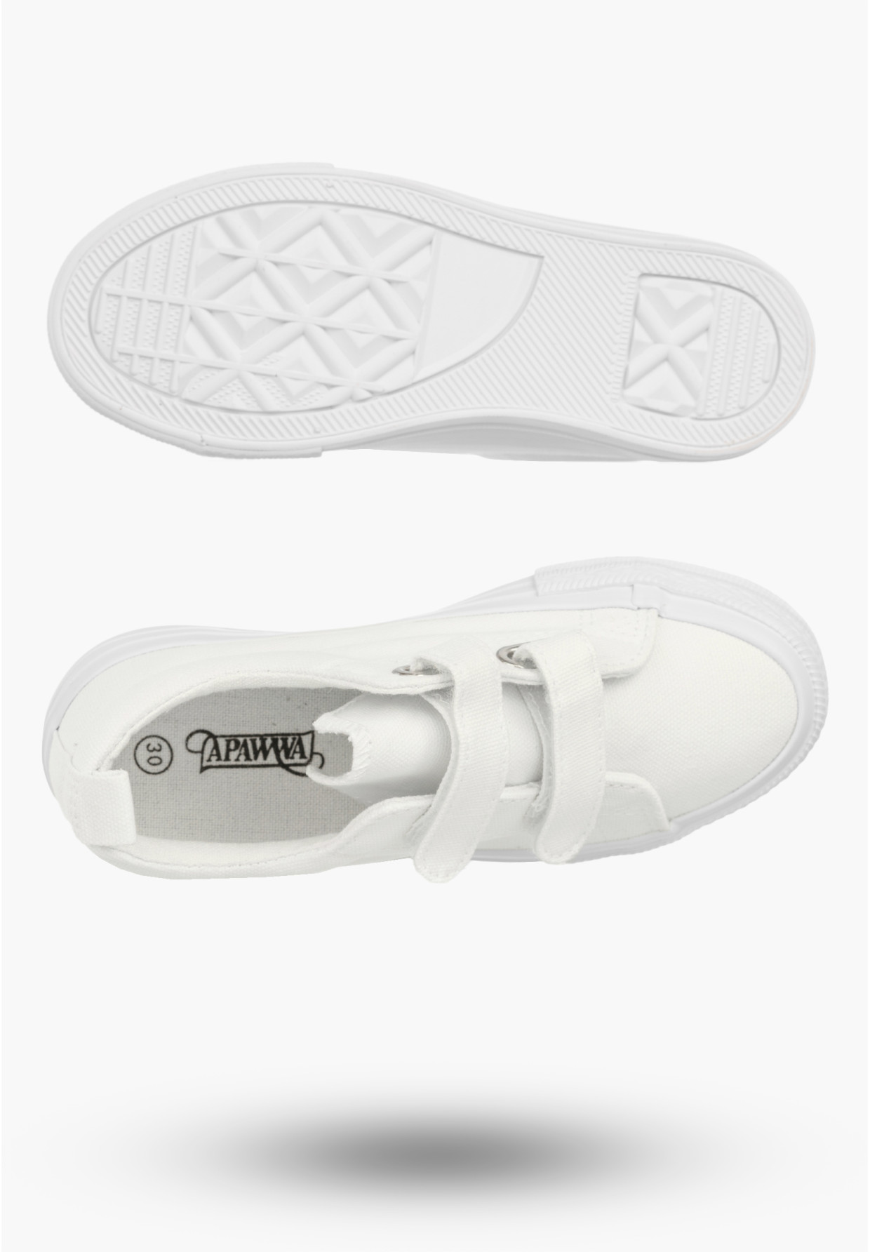 Trampki Dziecięce Buty Na Rzepy Tenisówki Materiałowe Casual Białe APAWWA