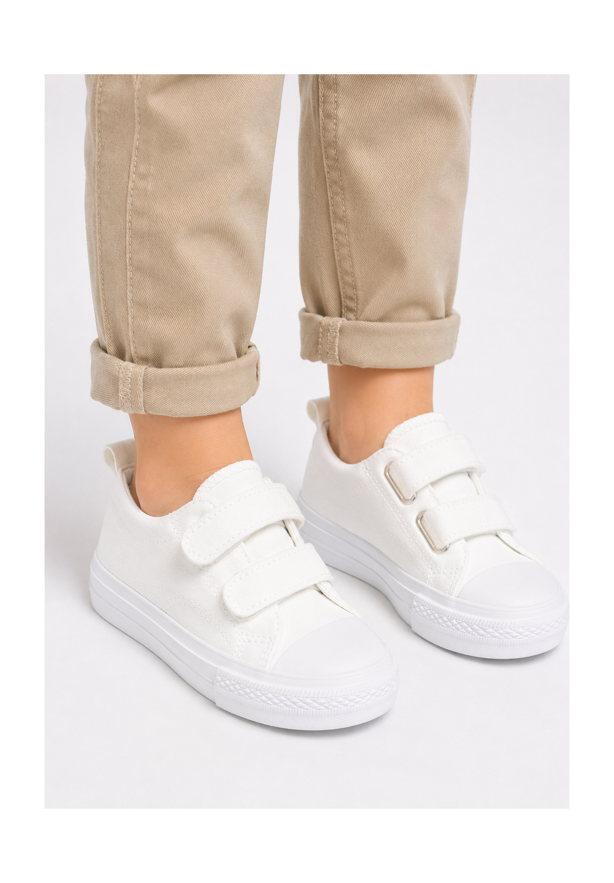 Trampki Dziecięce Buty Na Rzepy Tenisówki Materiałowe Casual Białe APAWWA