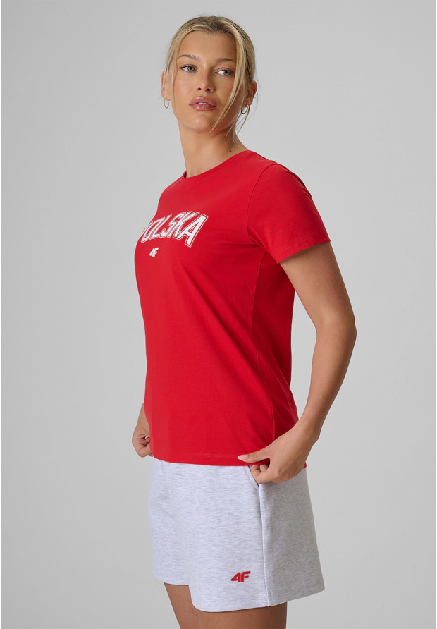 Koszulka Damska 4F Polska Czerwona T-Shirt Sportowy Kibica Bawełniany 4FRSS26TTSHF4207