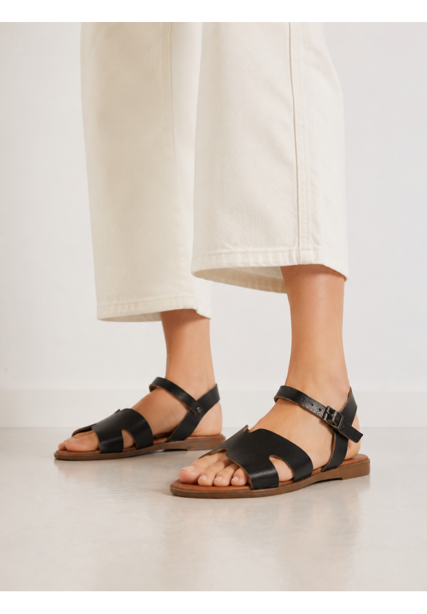 Sandały Damskie Skórzane Buty Eleganckie Letnie Casual Czarne