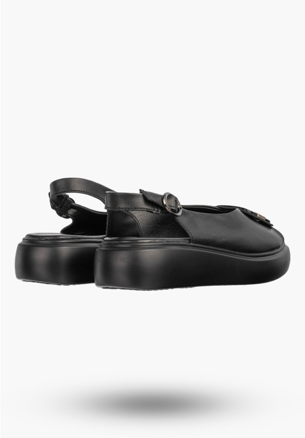 Sandały Damskie Skórzane Buty Czarne Na Platformie Z Ozdobą Letnie Casual