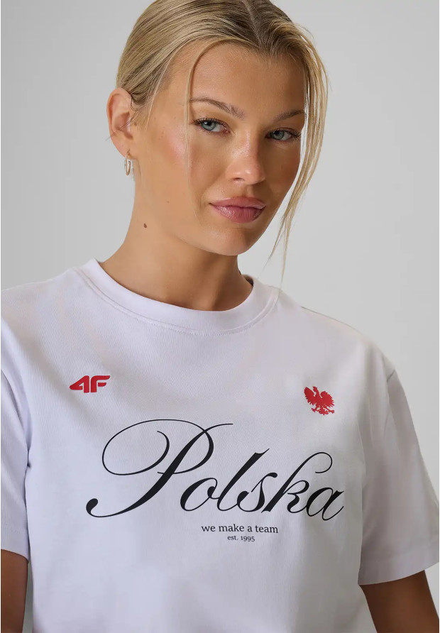 Koszulka Damska 4F Polska Bawełniany T-Shirt Casual Biała Sportowa 4FRSS26TTSHF4206