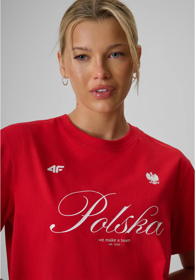 Koszulka Damska 4F Polska Czerwona Bawełniana Sportowa Casual T-Shirt 4FRSS26TTSHF4206