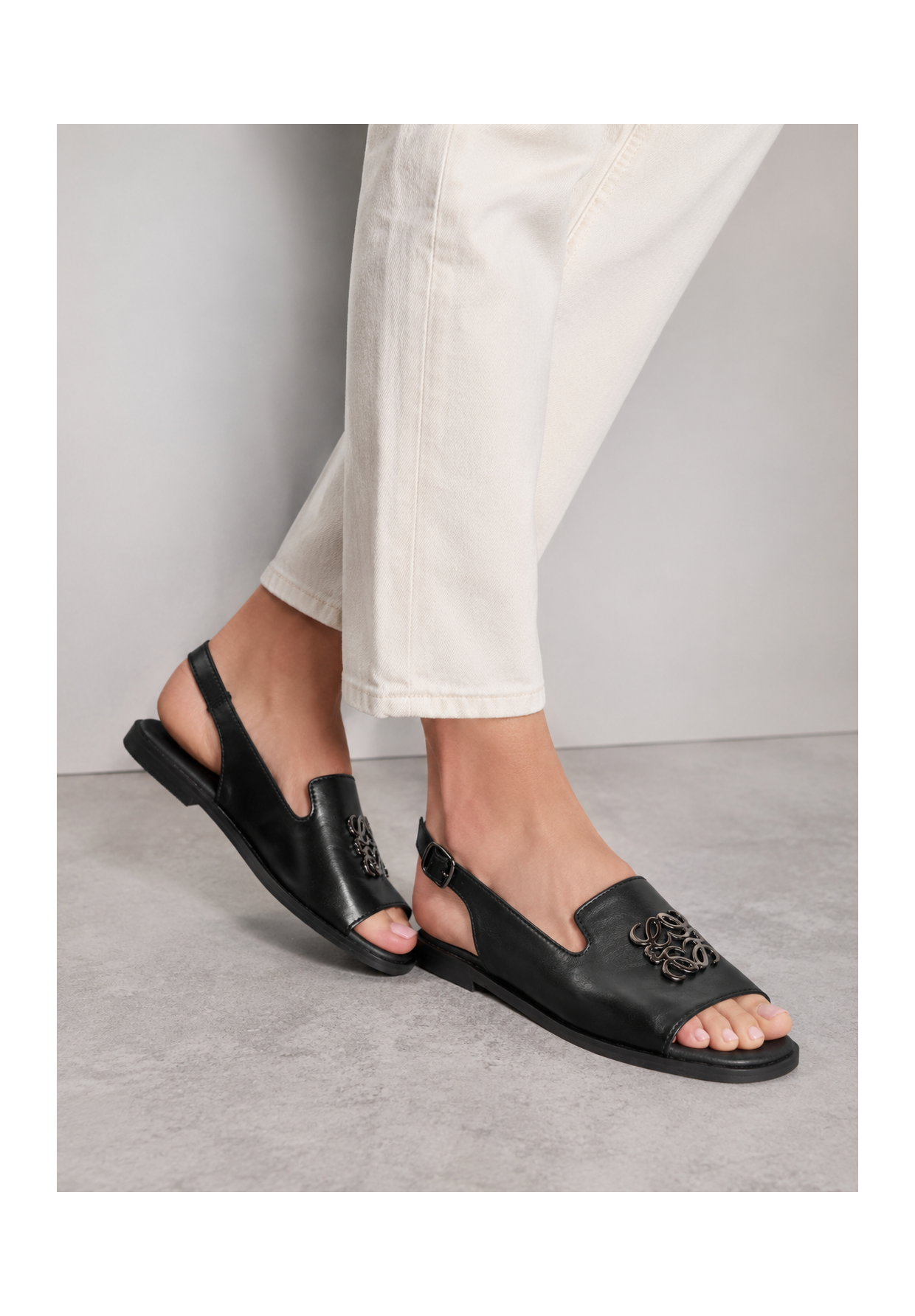 Sandały Damskie Skórzane Buty Eleganckie Letnie Casual Czarne