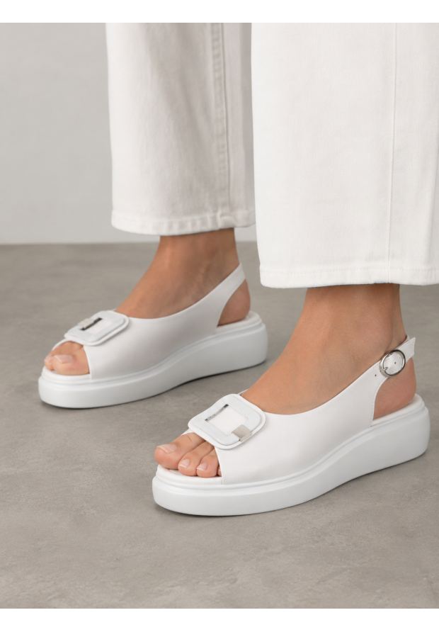 Sandały Damskie Skórzane Buty Na Platformie Eleganckie Letnie Białe