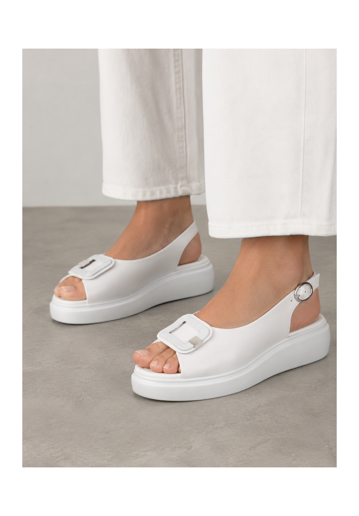 Sandały Damskie Skórzane Buty Na Platformie Eleganckie Letnie Białe